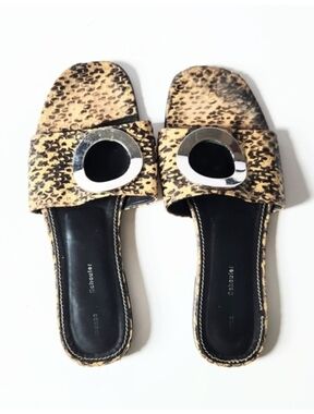 Proenza Schouler Snake Print Slude Sandals with Silver Circle Cutout EU39 US 8.5